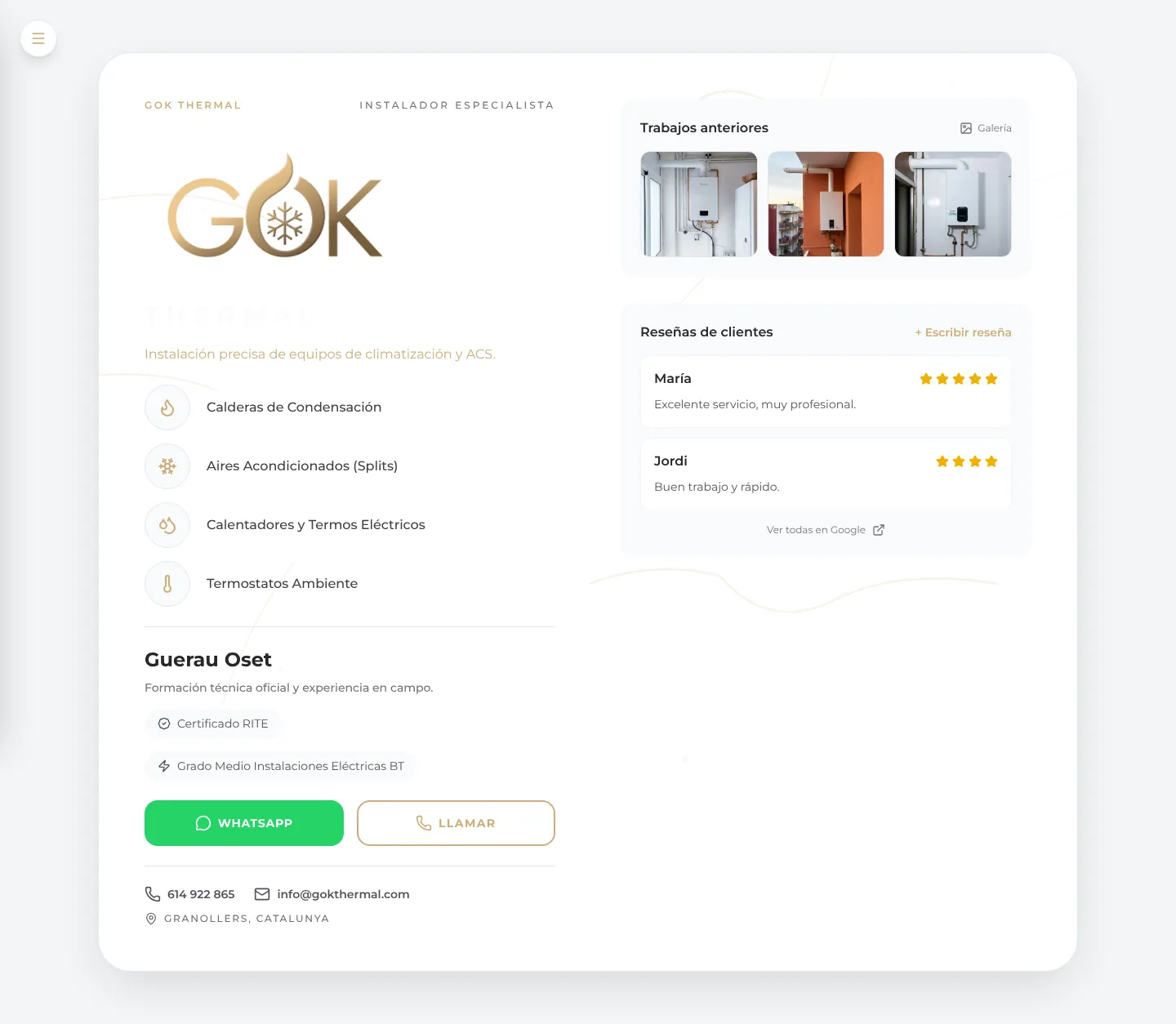 Home page of gokthermal.com, the GOK Thermal website