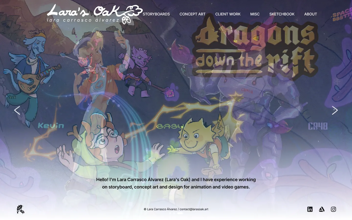 Home page of larasoak.art, the Lara's Oak portfolio